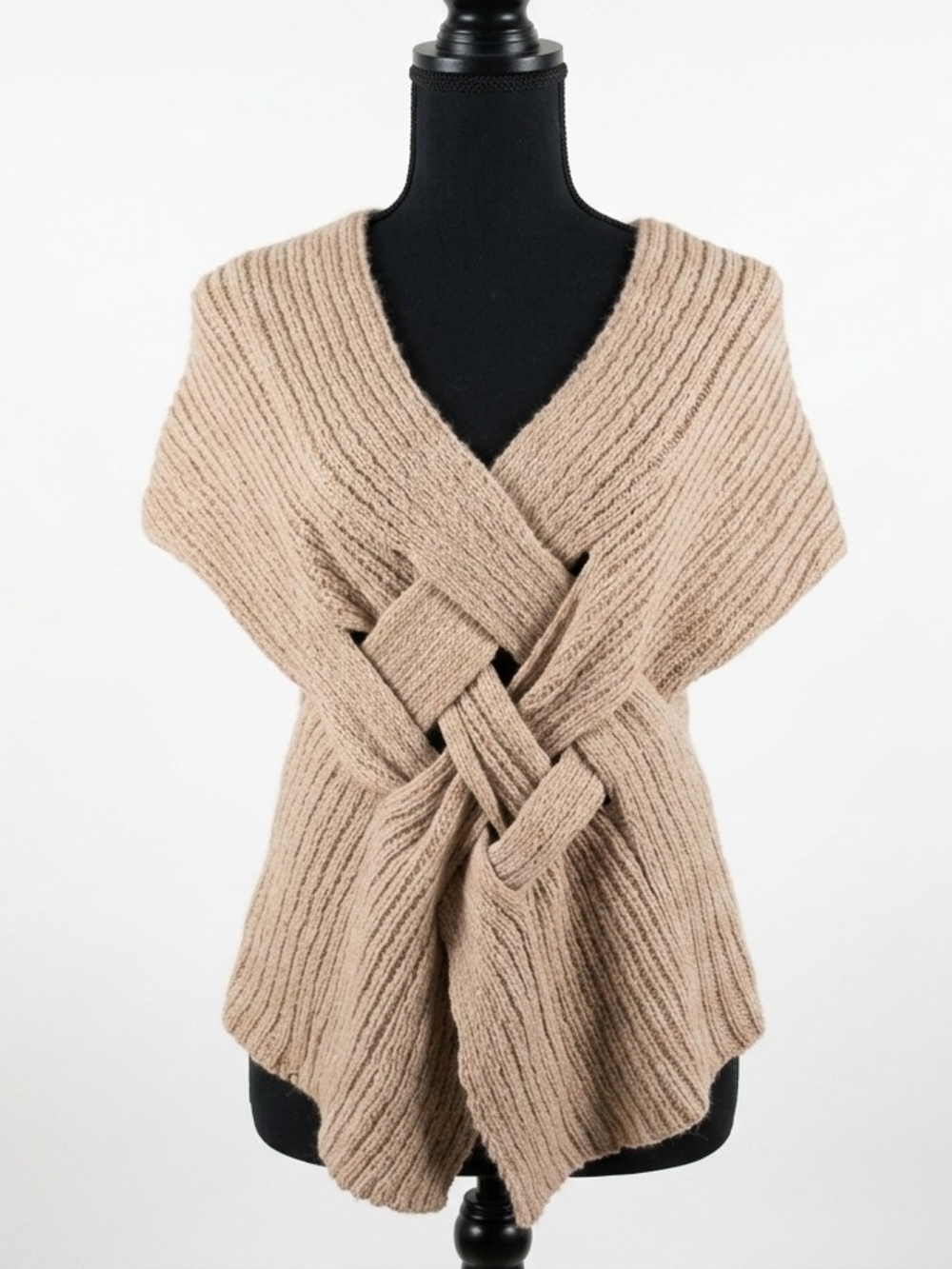 Ripe Taupe Knit Wrap Sweater with Braided Front